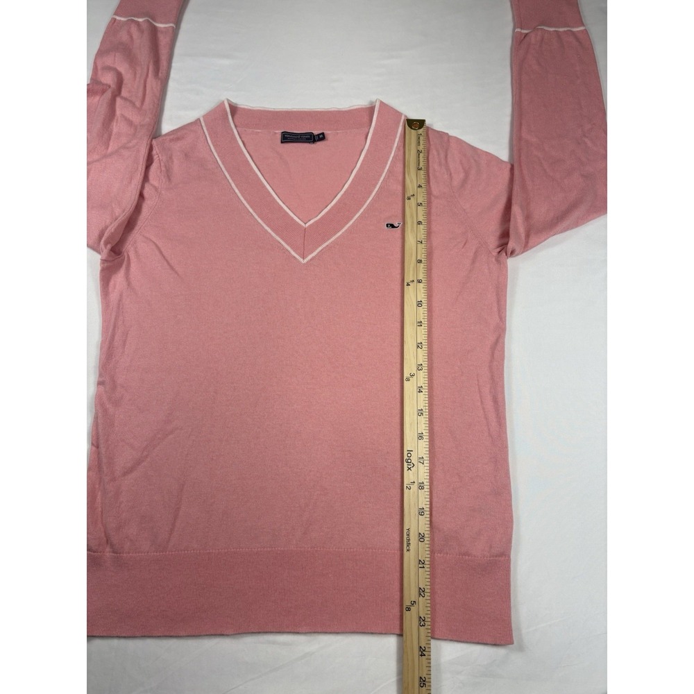 Vineyard Vines Heritage Tipped Cashmere Blend Sweater Palm Beach Pink Med Ladies - Picture 11 of 13